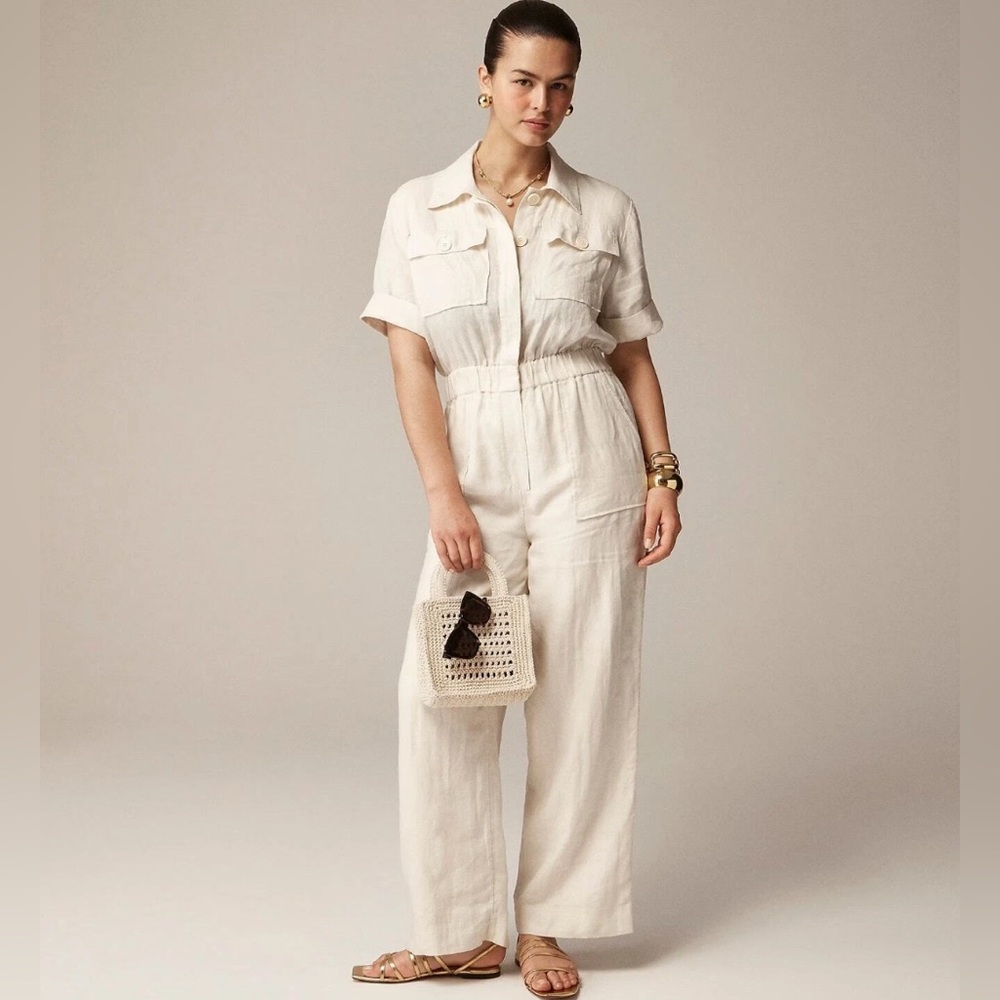 J. Crew Cream Linen Pocket Jumpsuit